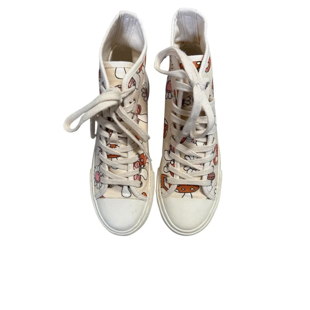 American Eagle Size 7 High Top Sneakers Mushroom Daisy Peace Sign Canvas Shoes
